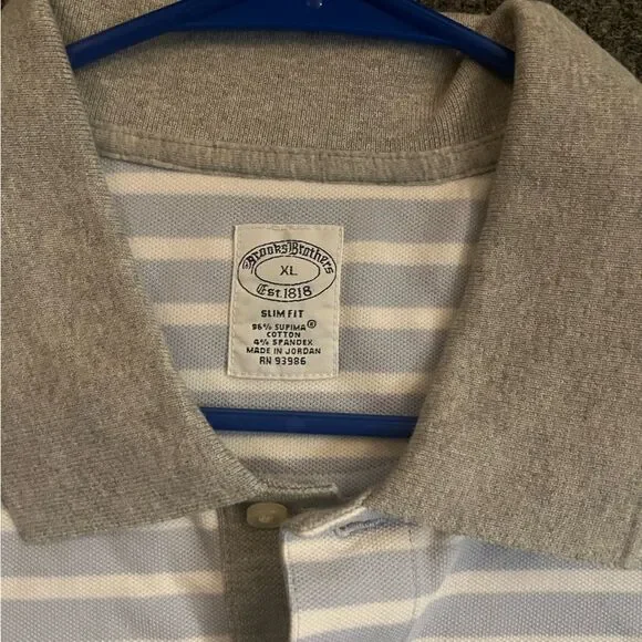 NWT Brooks Brothers Gray and White Striped Polo Shirt